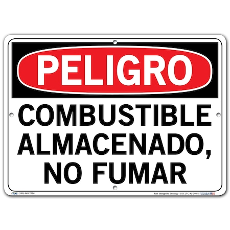 Vestil Aluminum Sign, 10-1/2" Height, 14-1/2" Width, Aluminum, Rectangle, Spanish SI-D-17-C-AL-040-S